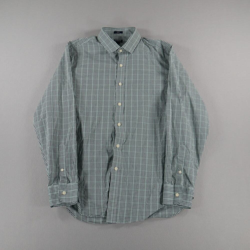 J Crew Performance Shirt Mens Large Slim Untucked Green Plaid Long Sleeve Button